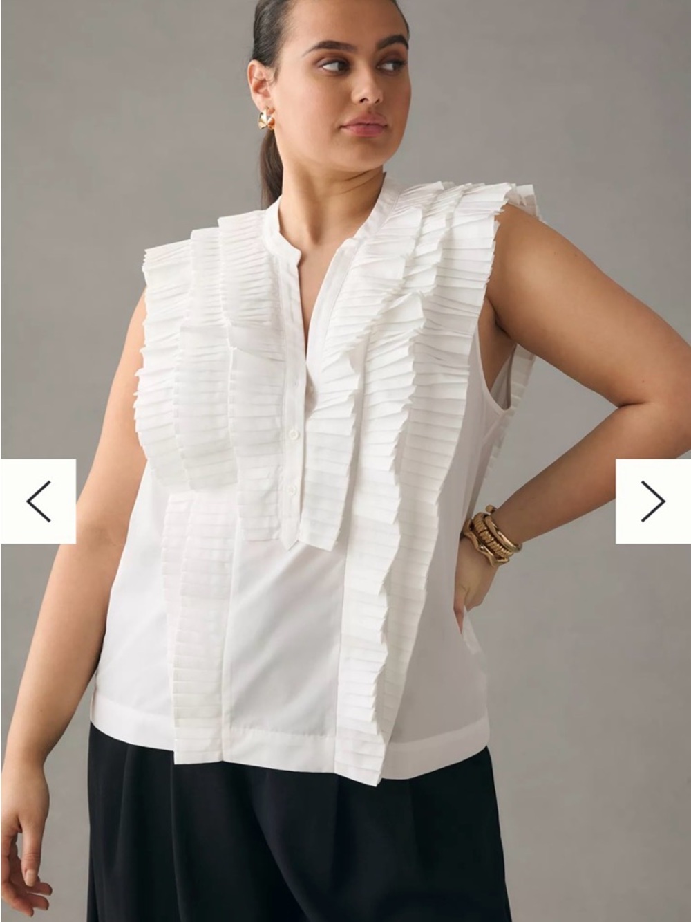 Maeve Anthropologie NWT 3X White Sleeveless Pleated Ruffle Front Blouse Top